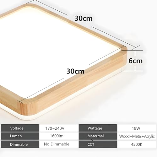 YYUTLUO Wood LED Ceiling Light – 18W Square Flush Mount 360 Glow Lamp