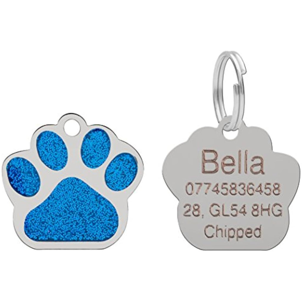 LARRYROO Personalized Glitter Paw Pet ID Tag | Engraved Stainless Steel