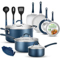 NutriChef 14-Piece Ceramic Non-Stick Cookware Set – Blue Induction Pots