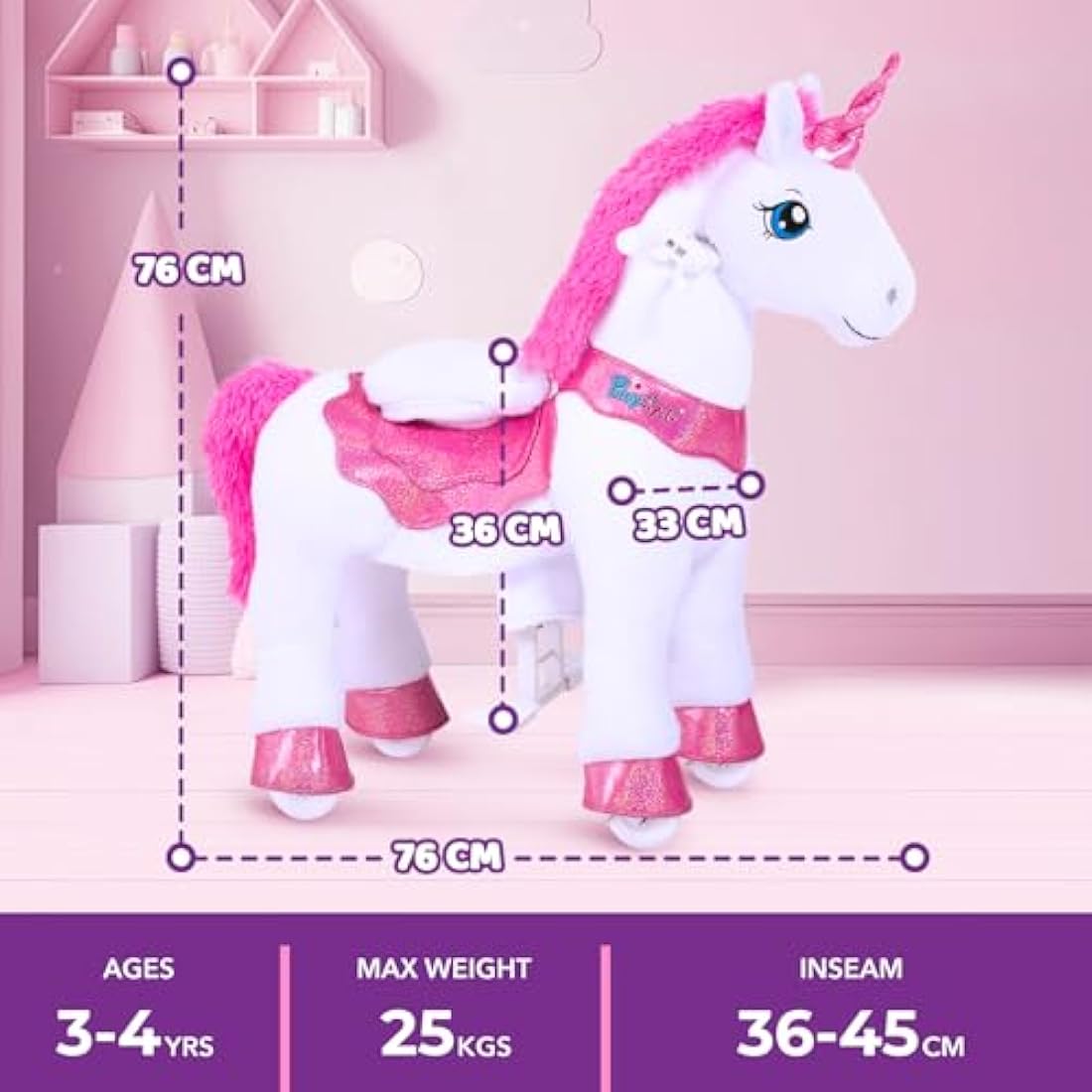 PonyCycle Essential Riding Unicorn Toy with Brake - Pink Size 3