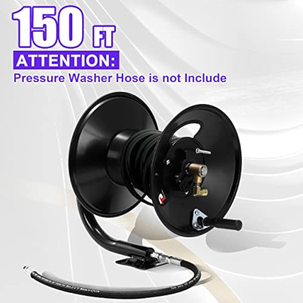 Tool Daily 150 FT Pressure Washer Hose Reel | Heavy Duty Steel 4000 PSI