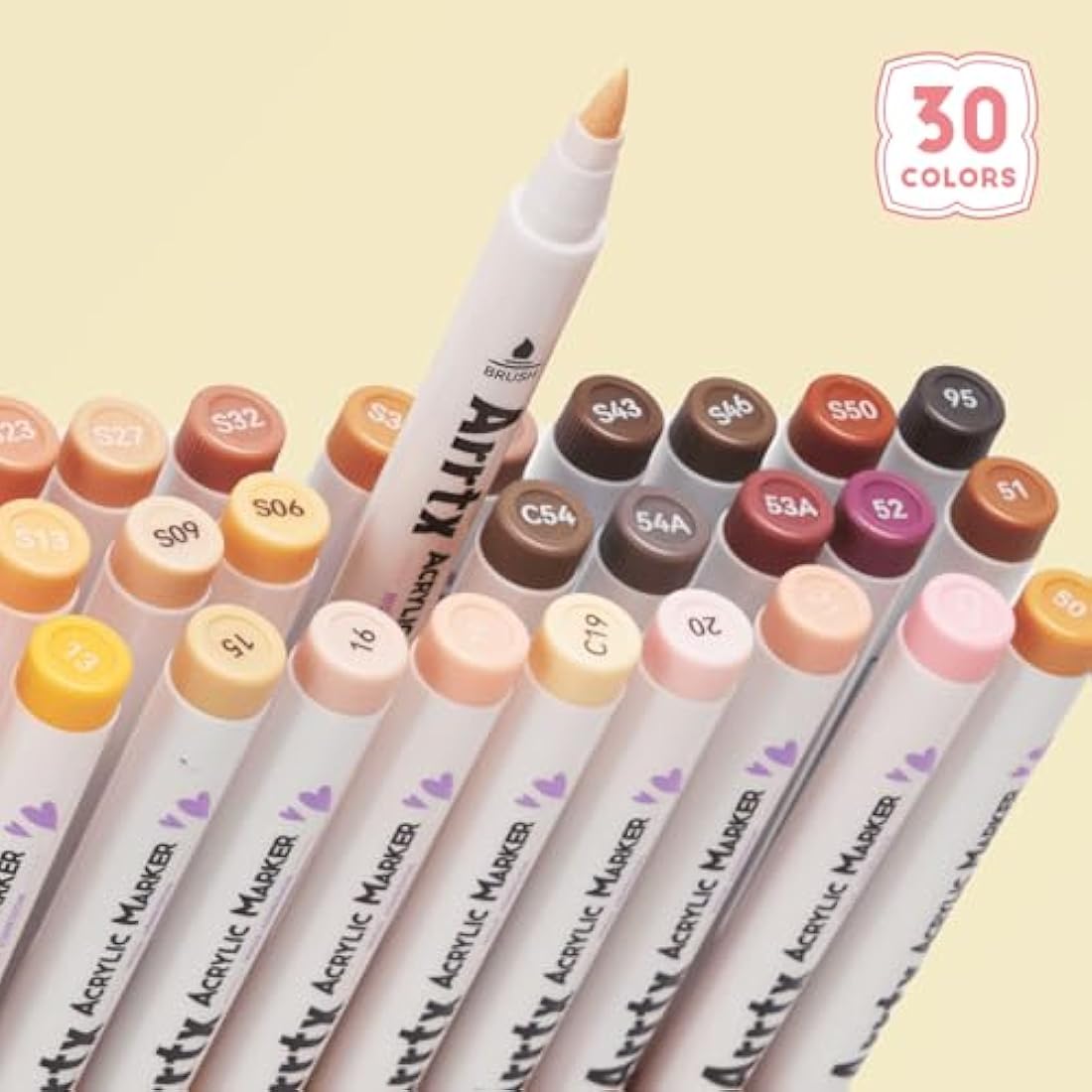 Arrtx 30 Skin Tone Acrylic Paint Pens | Brush Tip Markers for Portraits