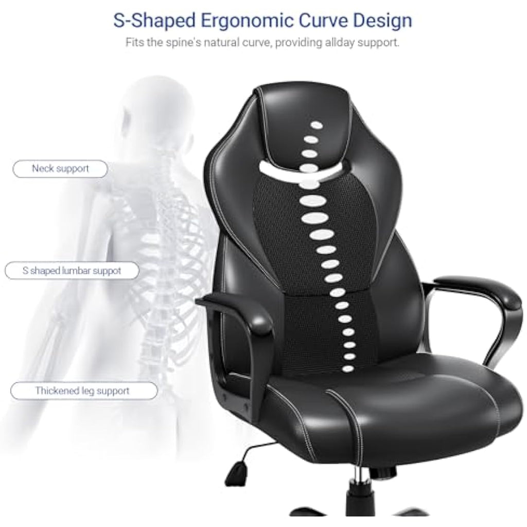 Jolof Store Ergonomic Office Chair – Black PU Leather Executive Desk Chair
