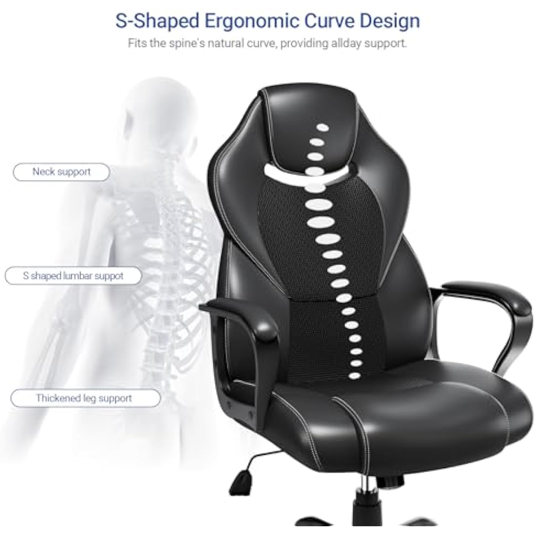 Jolof Store Ergonomic Office Chair – Black PU Leather Executive Desk Chair
