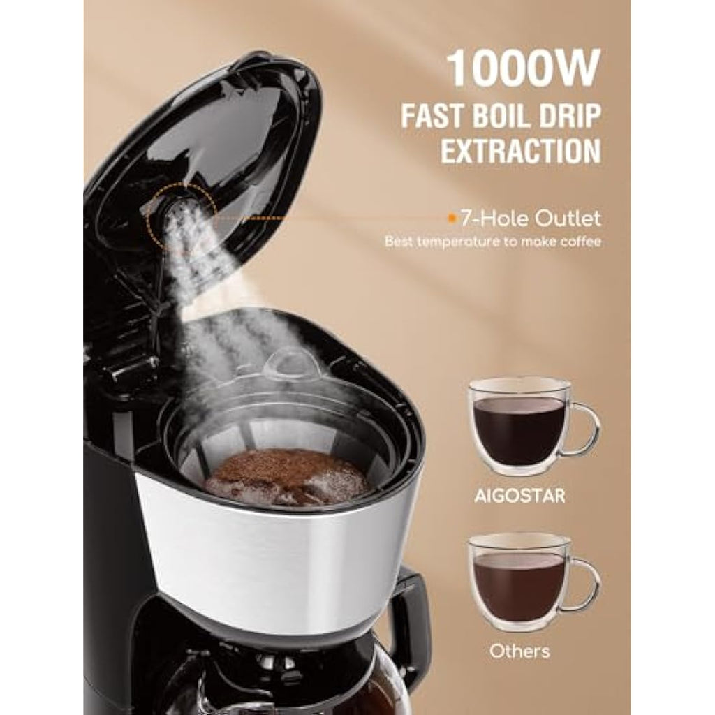 Aigostar Drip Coffee Machine | 1.25L Filter Coffee Maker with Reusable Filter
