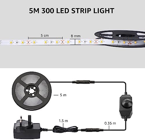Jolof Store Warm White LED Strip Light – 5M Dimmable 3000K Tape Lights