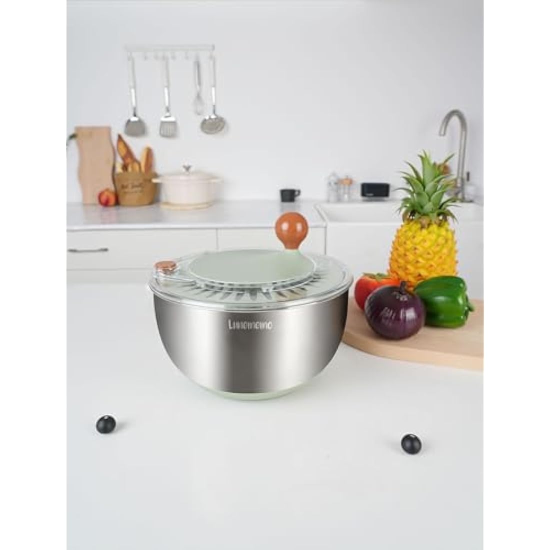 Lunememo Stainless Steel Salad Spinner – 5L Large Lettuce Dryer Bowl