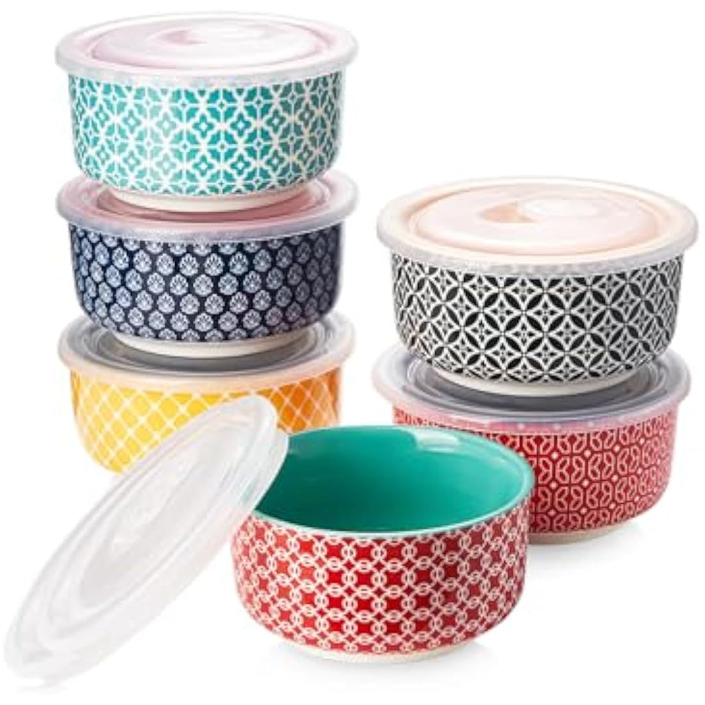 DOWAN 6 oz Ceramic Ramekins with Lids – 6 Pack Porcelain Baking Dishes