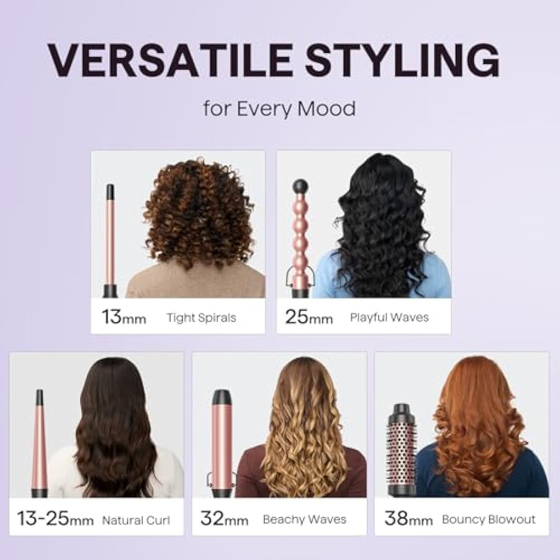 Wavytalk 5-in-1 Curling Wand Set | Ceramic Hair Curler with Thermal Brush