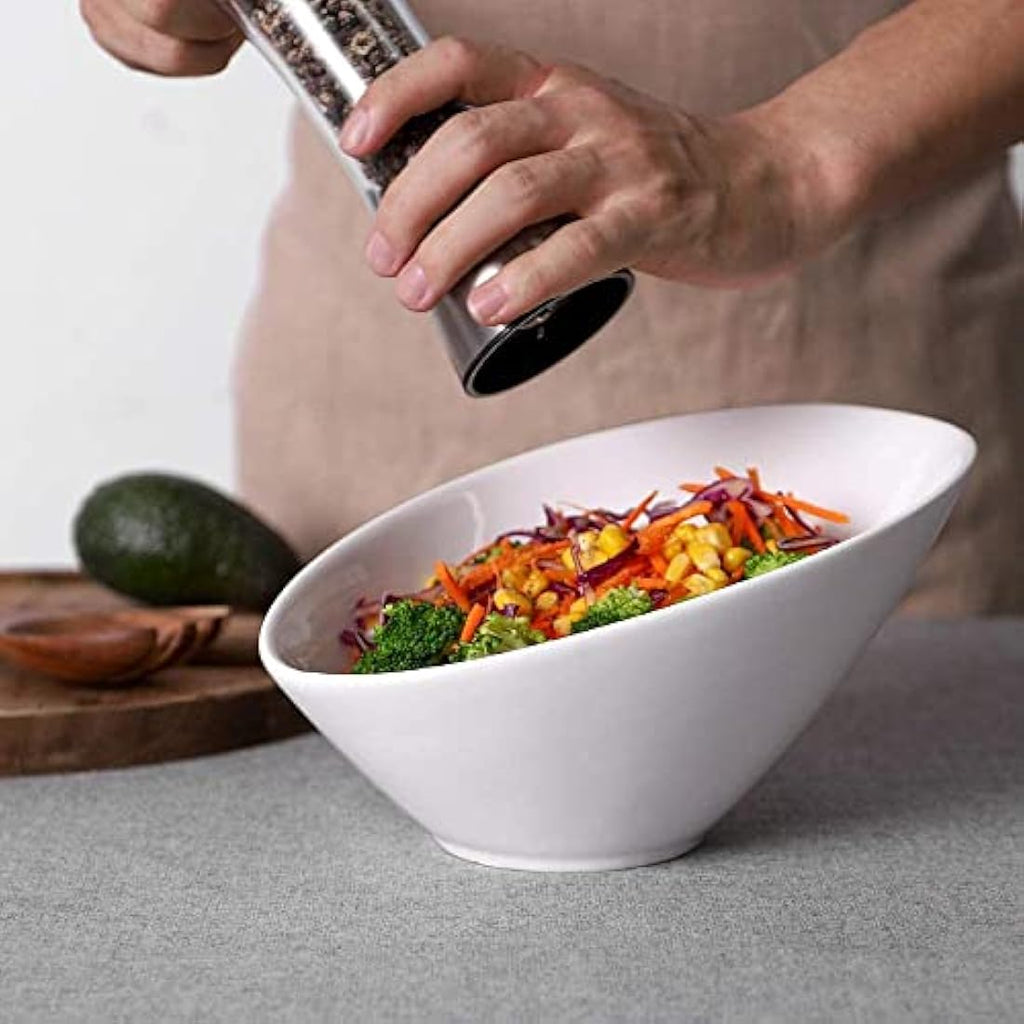 DOWAN White Porcelain Slanted Salad Bowls - 26oz Ceramic Serving Set of 2