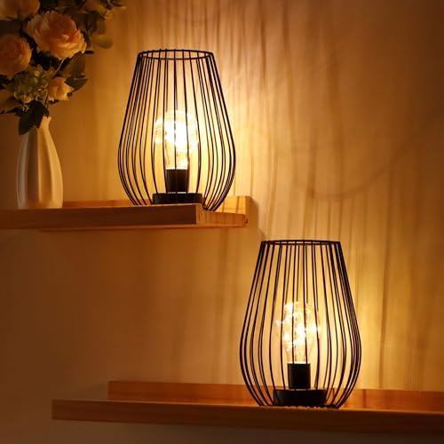 TRIROCKS Metal Cordless Table Lamp - Set of 2 Battery Operated Lanterns