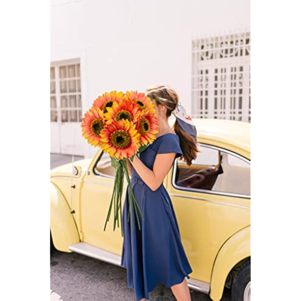 Briful 6-Pack Large Silk Sunflowers | 33" Tall Faux Floral Arrangement