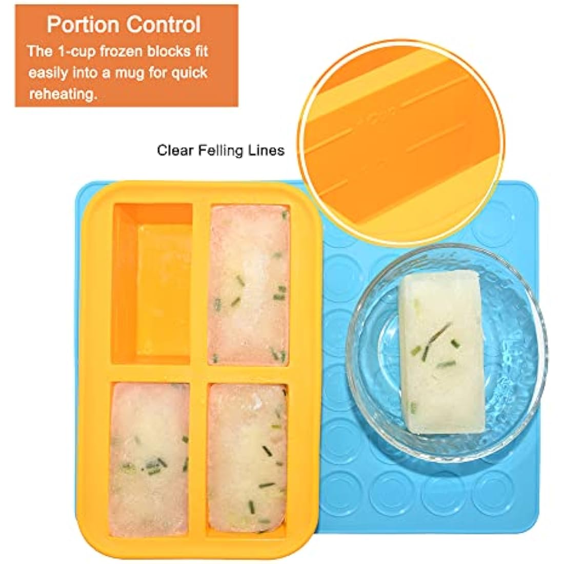 Bangp Silicone Soup Freezer Tray with Lid – 1 Cup Portion Meal Prep, 2-Pack