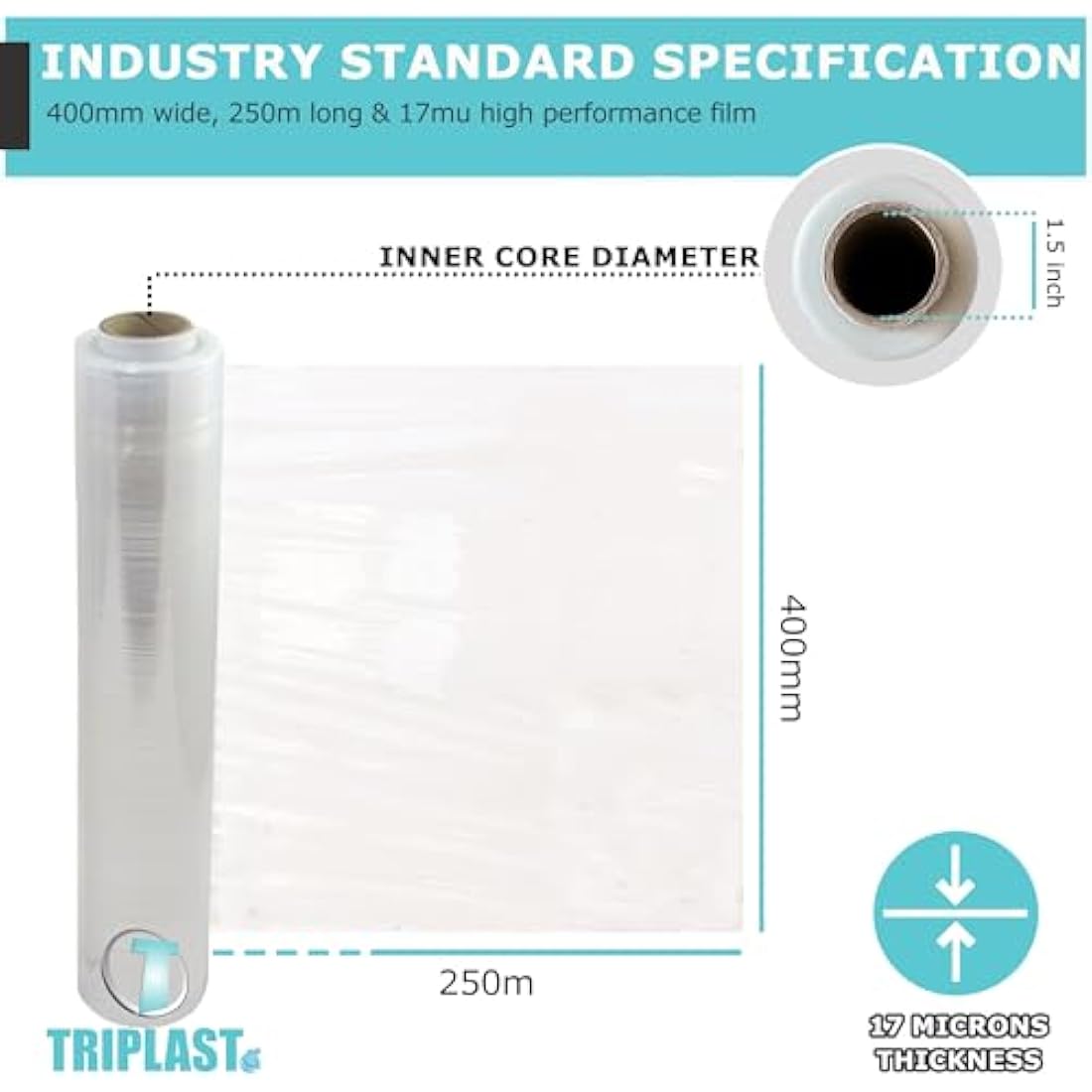 Triplast Heavy Duty Pallet Stretch Wrap - 400mm x 250m Clear (2 Rolls)