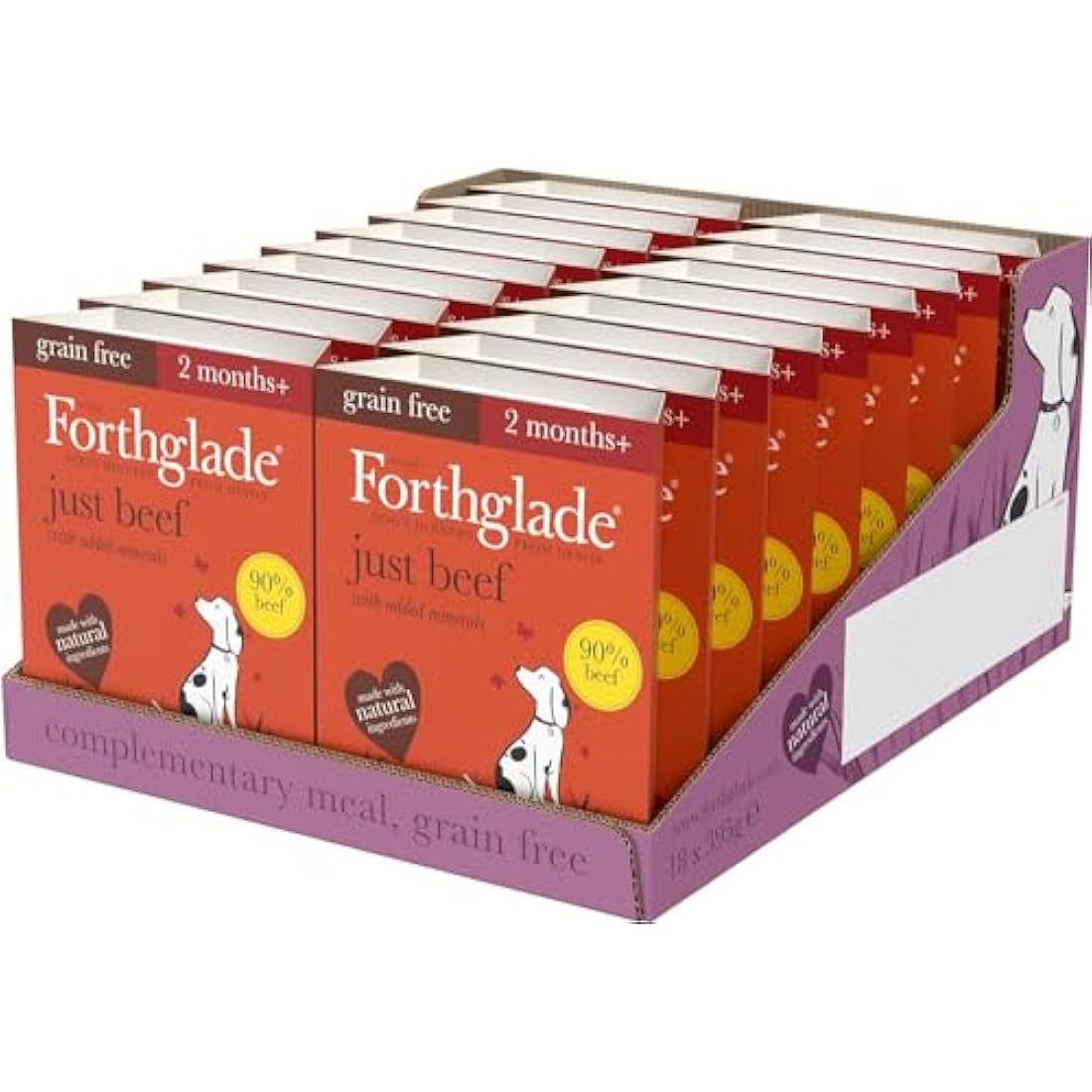Forthglade Grain Free Beef Wet Dog Food - 18 x 395g Hypoallergenic Trays