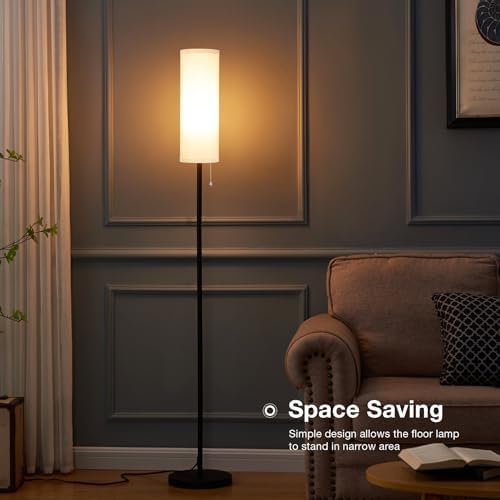 Aooshine Modern Floor Lamp | 64'' Tall Standing Light with Linen Shade