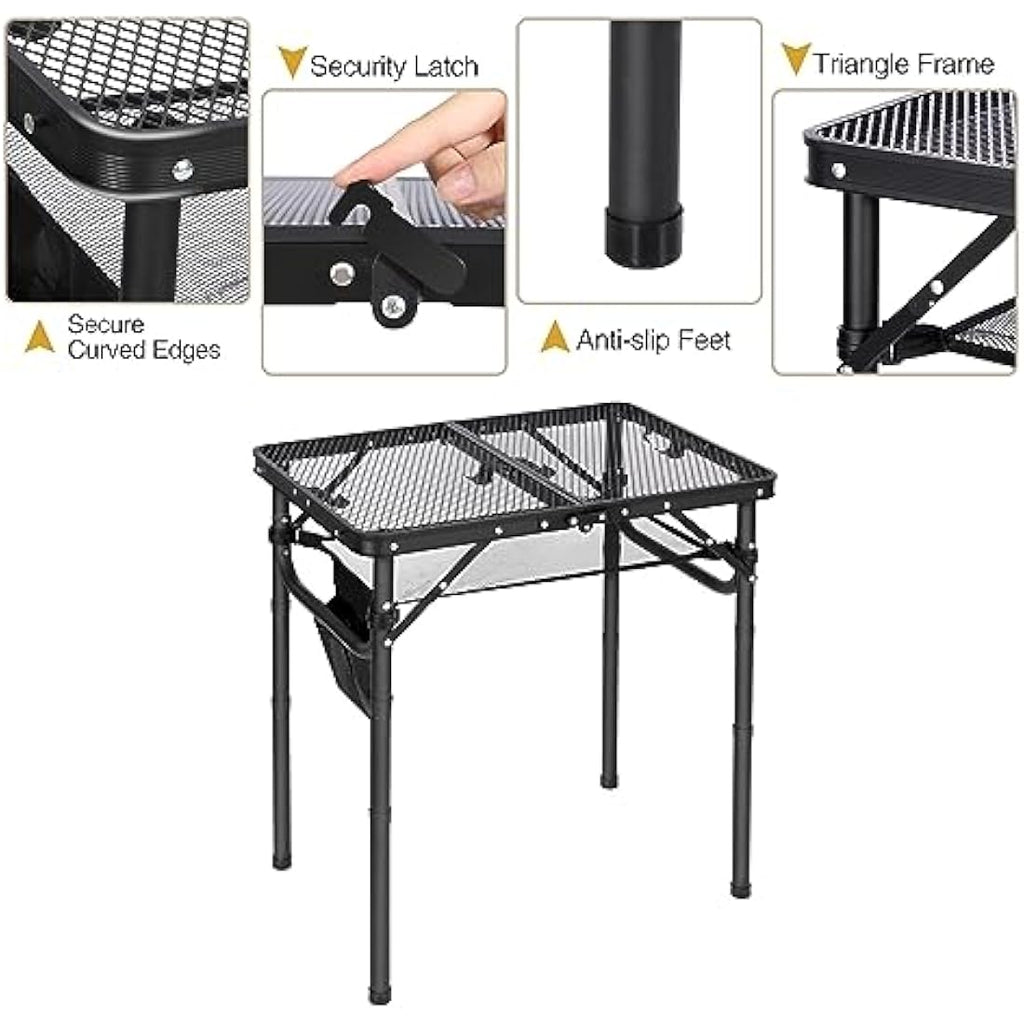 REDCAMP 2ft Folding Camping Table | Adjustable Height Aluminum Grill Table