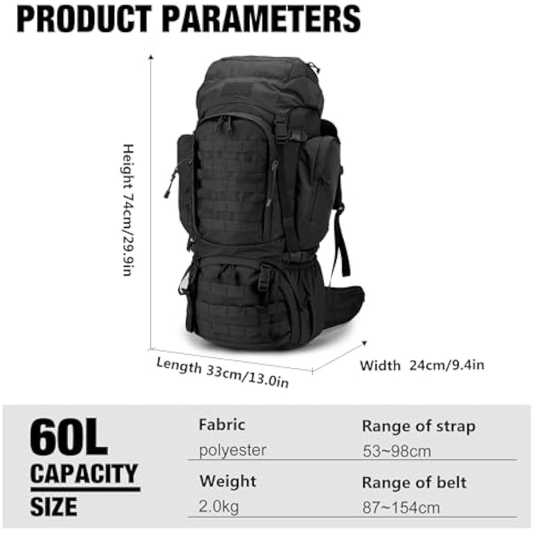 Mardingtop 60L Tactical Backpack | Military Hiking Rucksack with Rain Cover