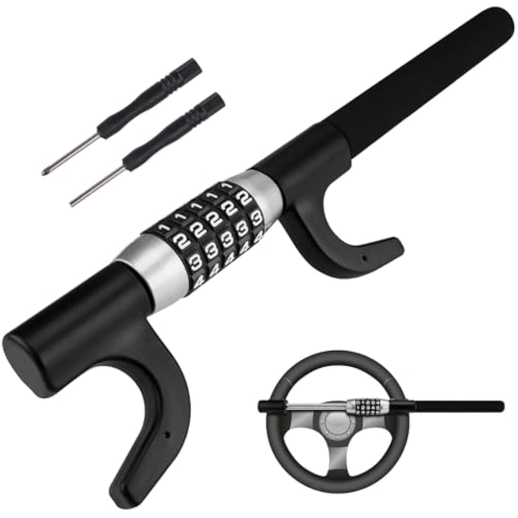 Tevlaphee Steering Wheel Lock – 5-Digit Keyless Anti-Theft Device (Black)