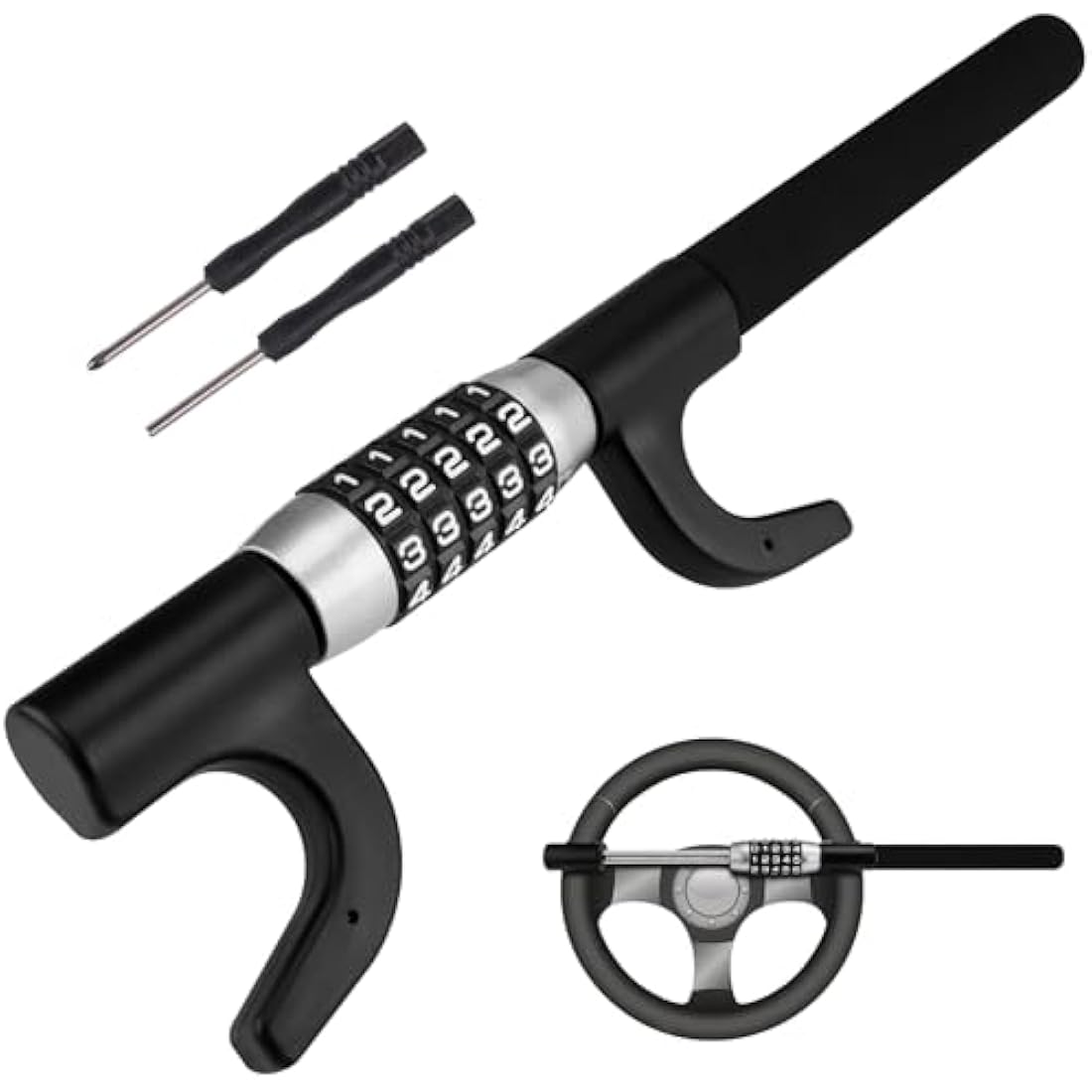Tevlaphee Steering Wheel Lock – 5-Digit Keyless Anti-Theft Device (Black)