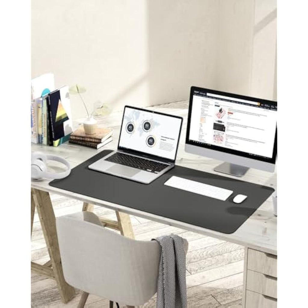 YSAGi Non-Slip PVC Leather Desk Pad – Large Waterproof Writing Mat, Dark Gray