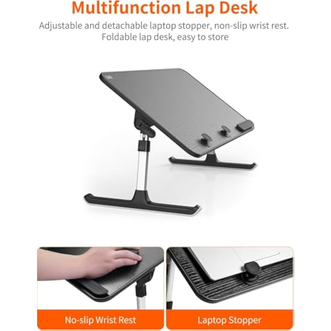 SAIJI Adjustable Laptop Desk – Portable Bed Tray with 5 Heights, Black
