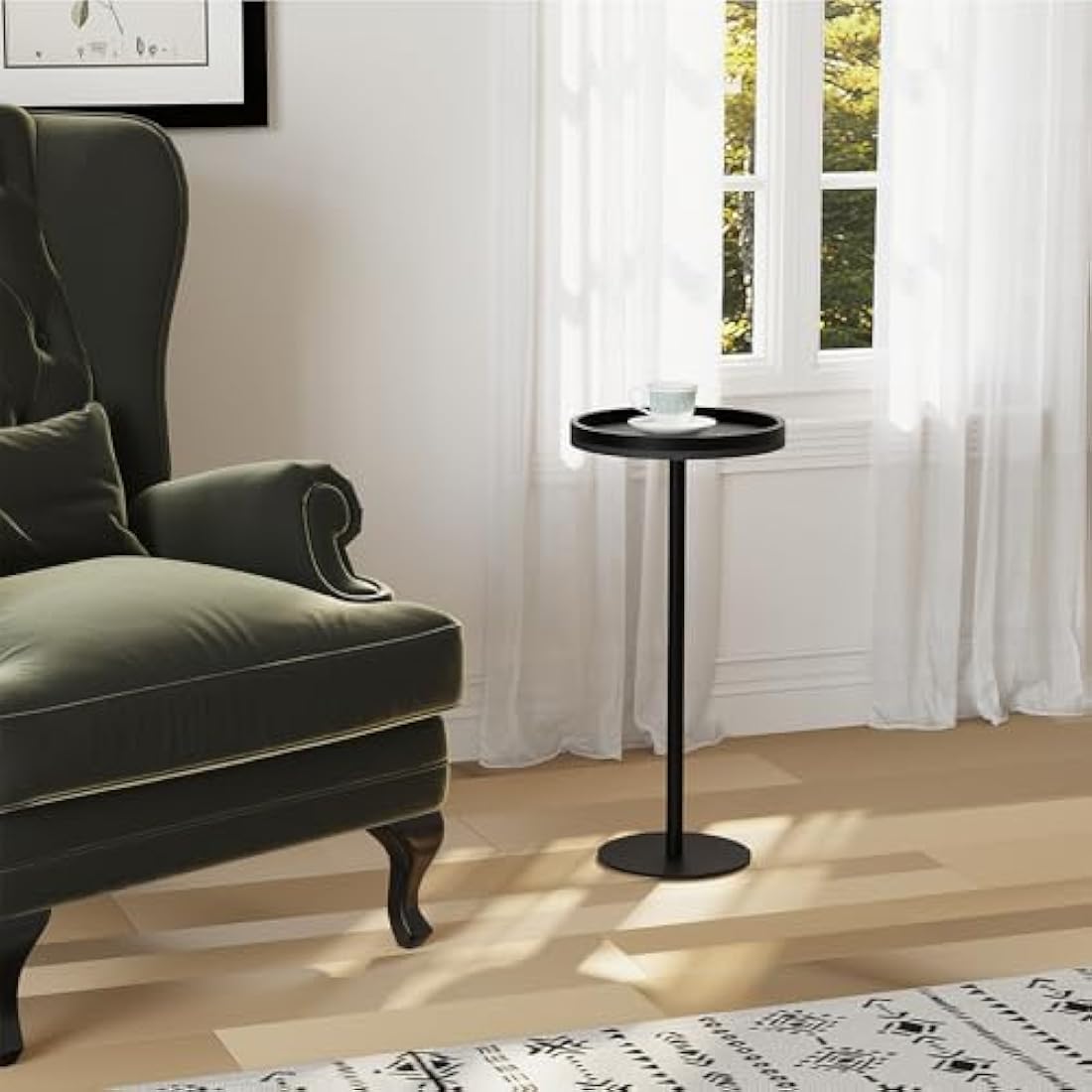 Small Round Drink Table – Modern Metal Pedestal Side Table