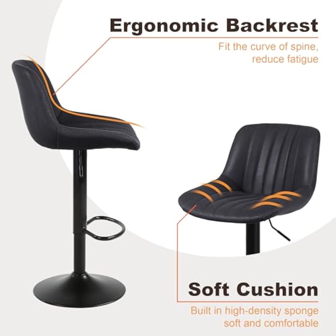Jolof Store Swivel Bar Stools Set of 2 - Adjustable PU Leather Counter Chairs