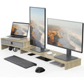 Fenge Dual Monitor Stand – Adjustable Wood Riser with Storage Drawer