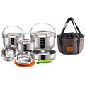 CAMPINGMOON Stainless Steel 15-Piece Nesting Camping Cookware Set