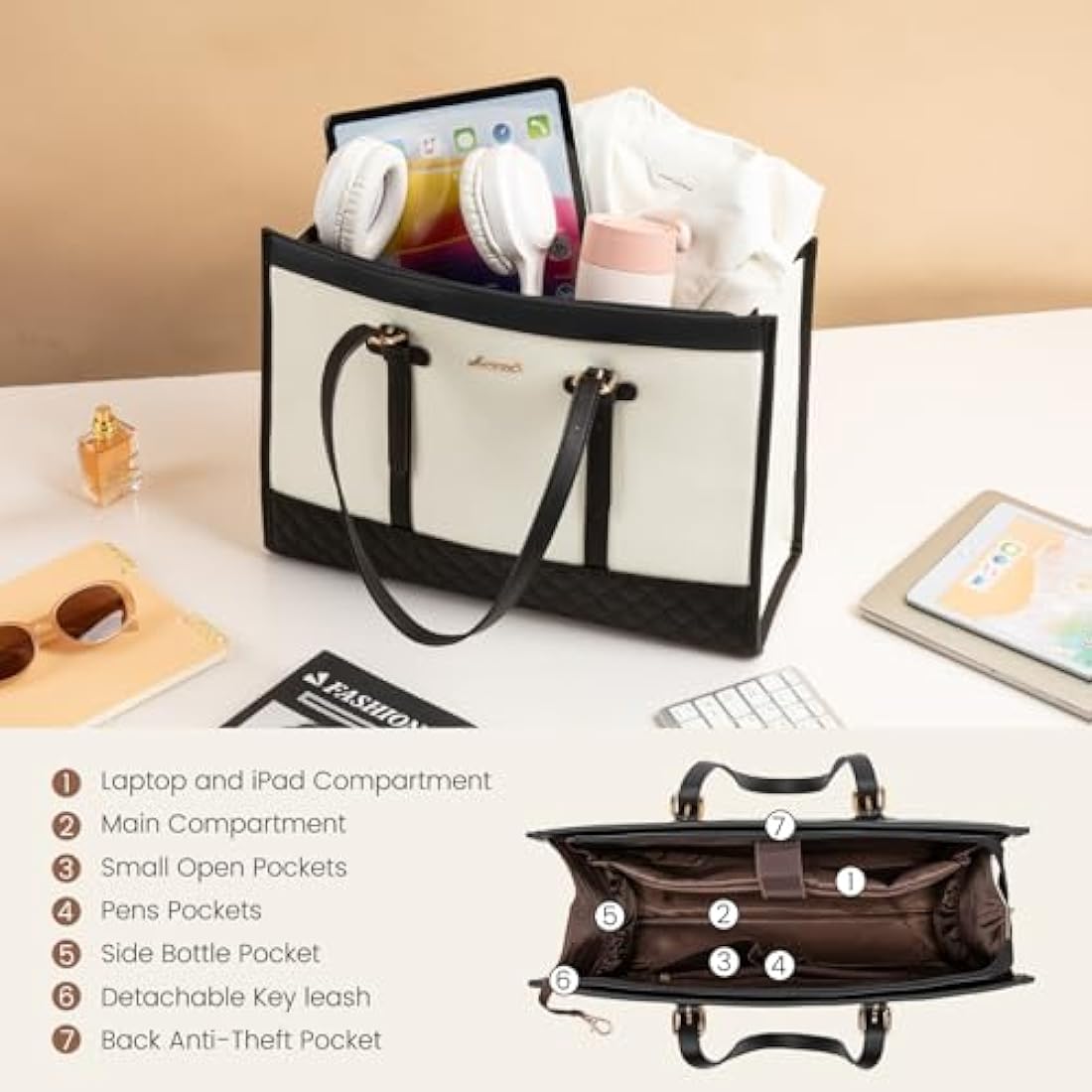 LOVEVOOK 15.6 Inch Laptop Bag for Women | Large Leather Work Tote Bag
