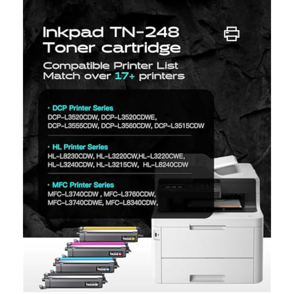 iNKPAD TN248XL High-Yield Toner Cartridges for Brother HL-L3220CWE (4-Pack)