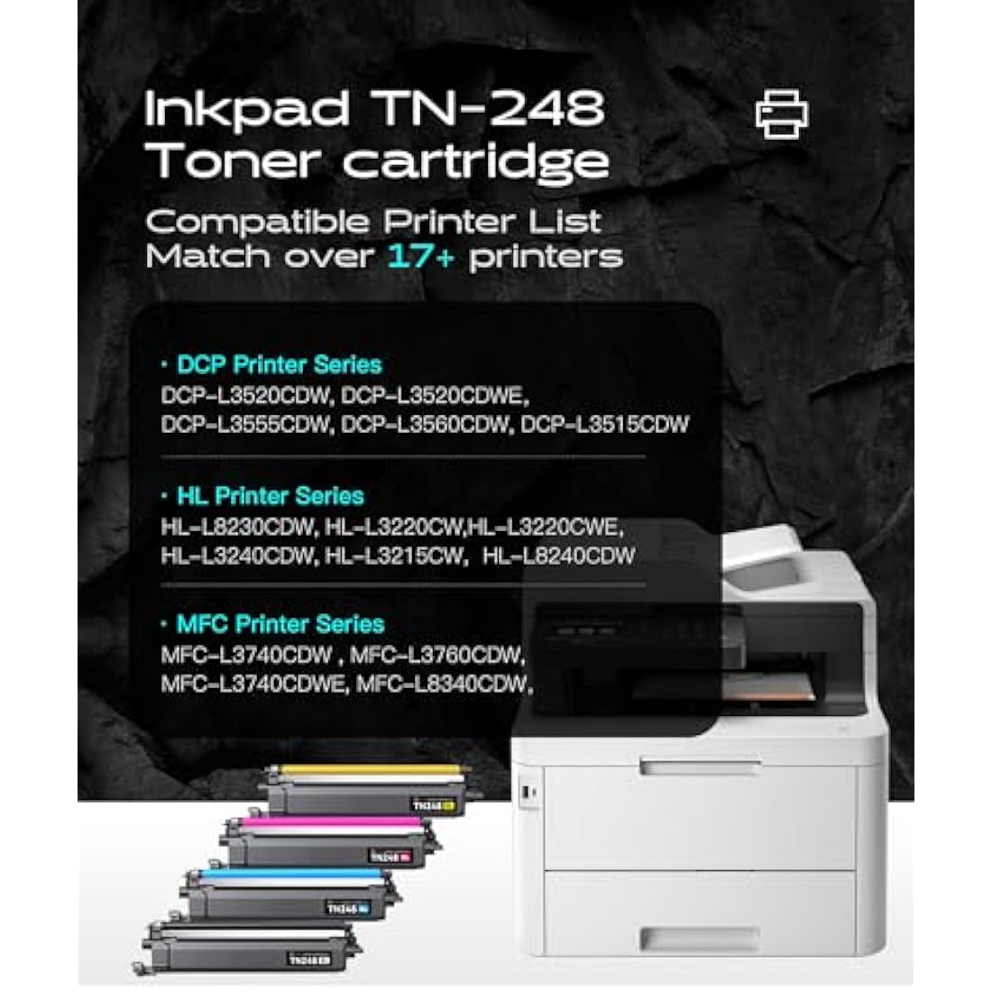 iNKPAD TN248XL High-Yield Toner Cartridges for Brother HL-L3220CWE (4-Pack)