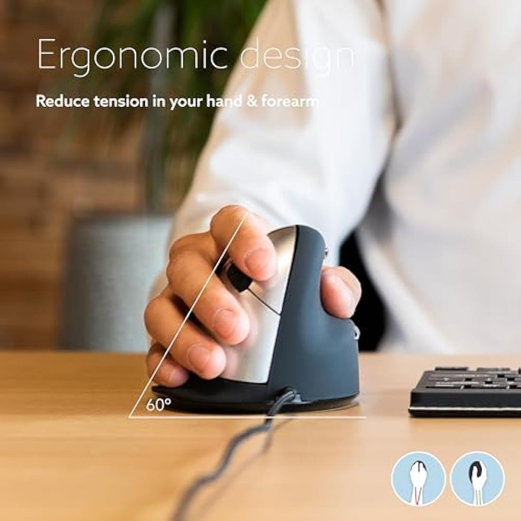 R-Go HE Ergonomic Vertical Mouse | Wired, Right Handed, Medium, Black