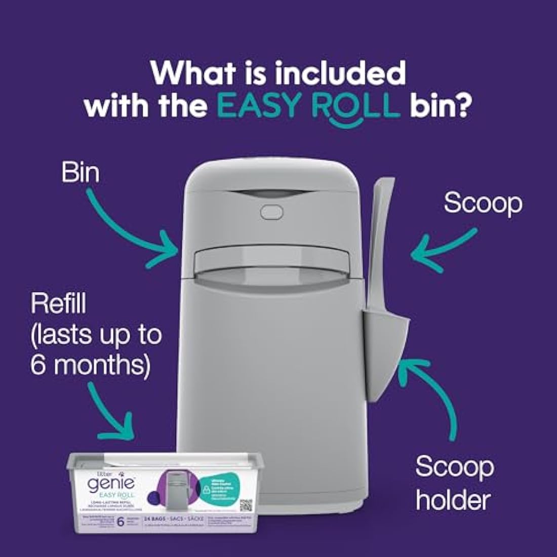 Litter Genie Easy Roll Cat Litter Disposal Bin with Odour-Locking Refill