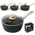 Rainberg Nonstick Granite Saucepan Set with Lids | 3PK Induction Pots