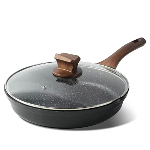 ZUOFENG 28cm Nonstick Frying Pan with Lid | Granite Stone Induction Pan