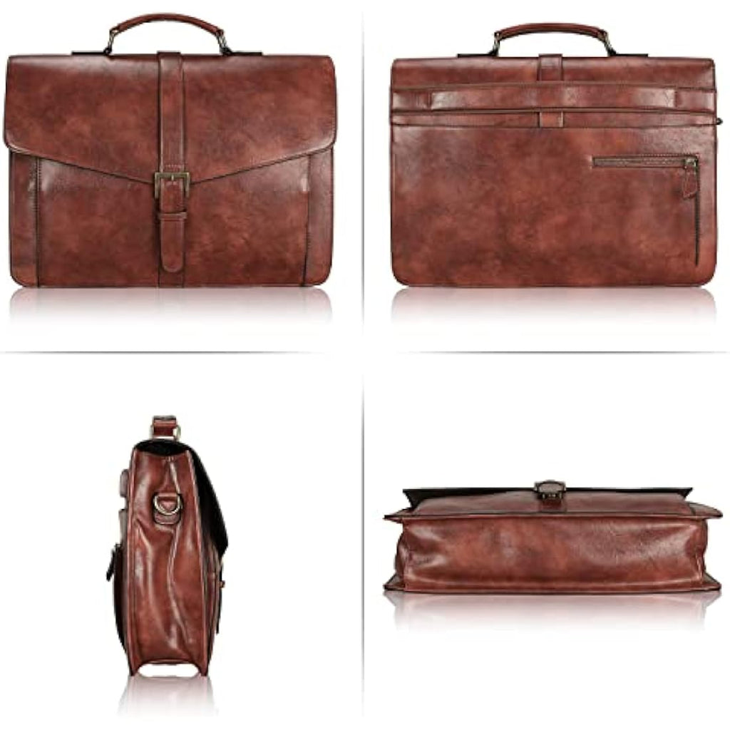 Estarer 17.3 Inch Leather Laptop Bag | Large Mens Business Briefcase – Brown
