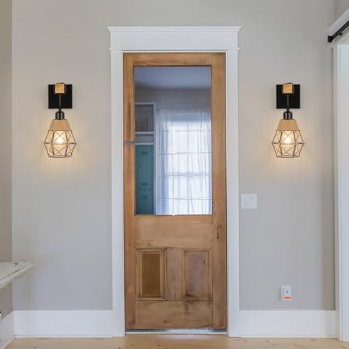 FORCOSO Industrial Wood Wall Sconce 2-Pack – Vintage E27 Indoor Lights