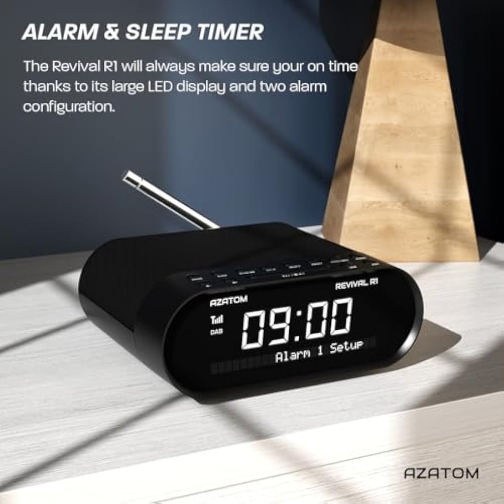 Azatom Revival R1 DAB/DAB+ Bedside Radio with Bluetooth & USB Charging