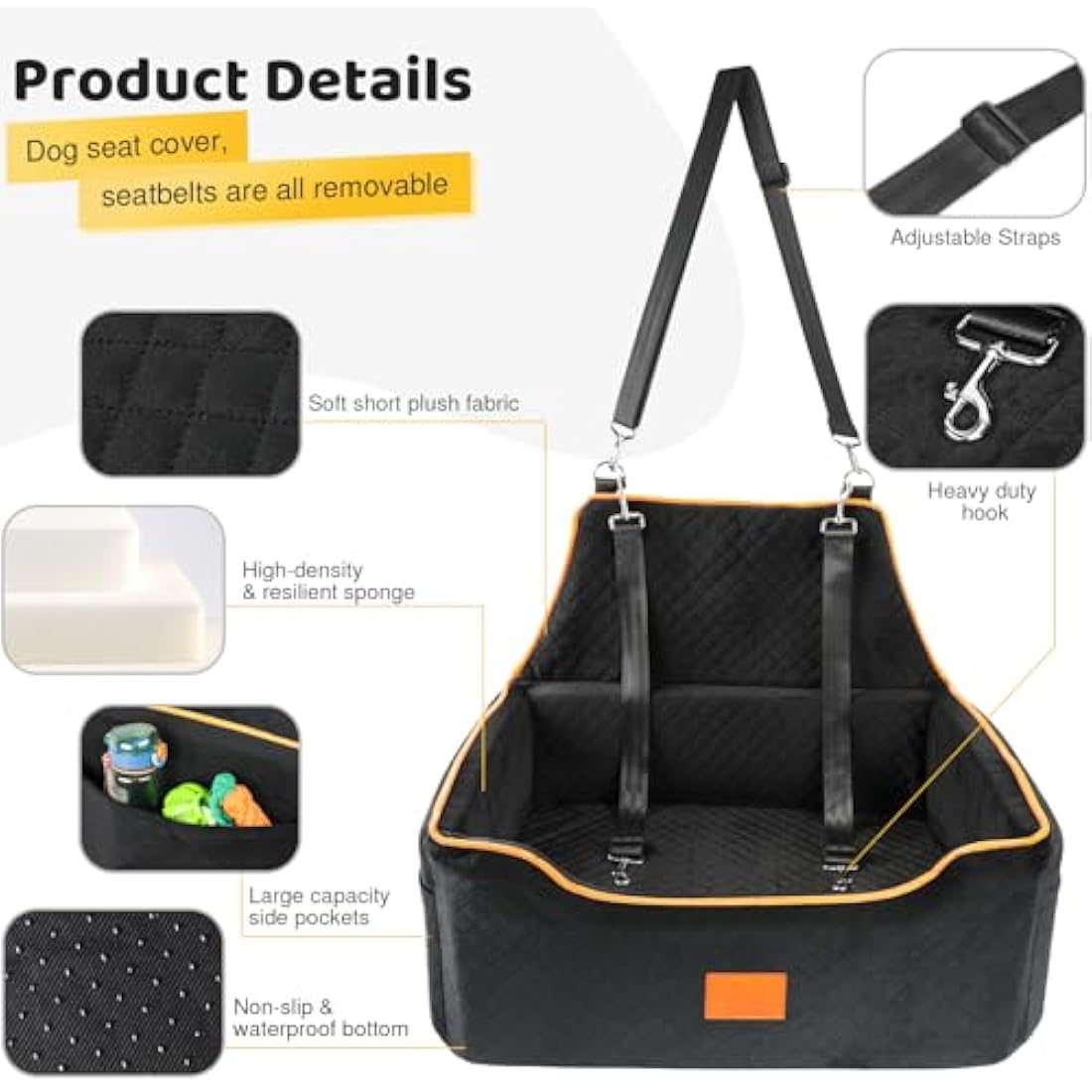 GLENSLAVE Dog Car Seat - Large Pet Booster Seat with Washable Cover, Black