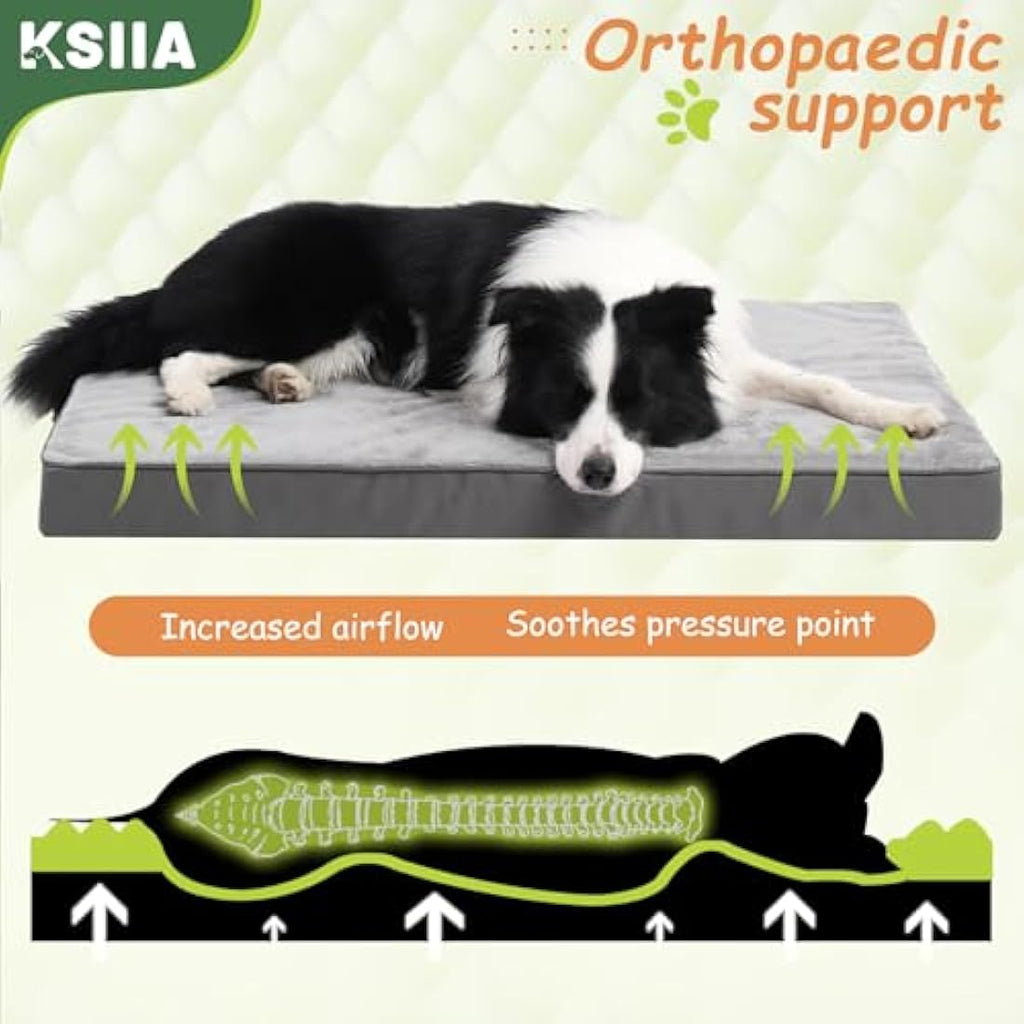 KSIIA Orthopedic Extra Large Dog Bed | Washable Waterproof Mattress, Grey