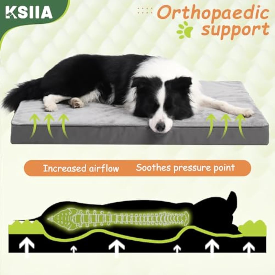 KSIIA Orthopedic Extra Large Dog Bed | Washable Waterproof Mattress, Grey