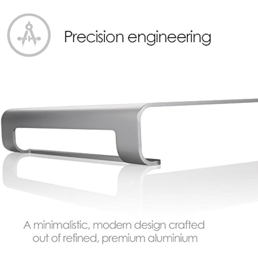 Desire2 Aluminium Monitor Stand Riser – Silver Desk Shelf for iMac & Laptop