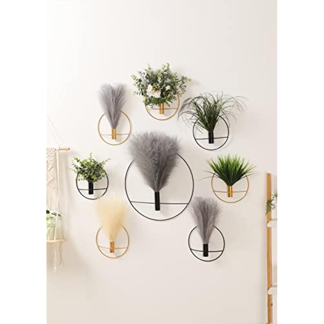Pretty Jolly Metal Ring Wall Vase with Black Artificial Pampas - 2 Pack