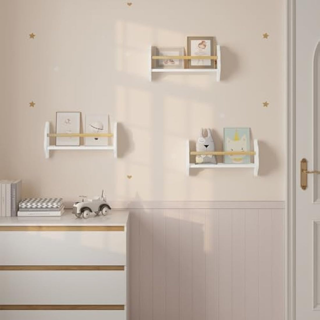 Kids Cloud Floating Shelves - Set of 3 White Wall Bookshelves