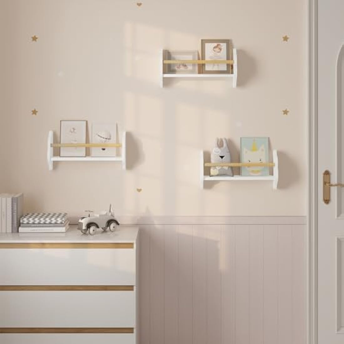 Kids Cloud Floating Shelves - Set of 3 White Wall Bookshelves