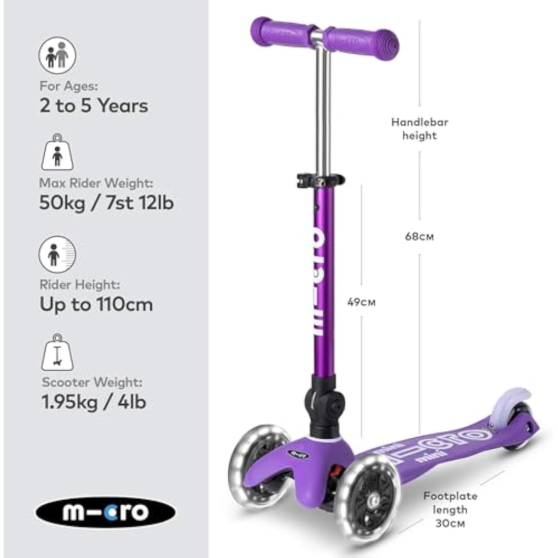Micro Mini Deluxe LED Foldable Kids Scooter | Light Up Wheels | 2-5 Years