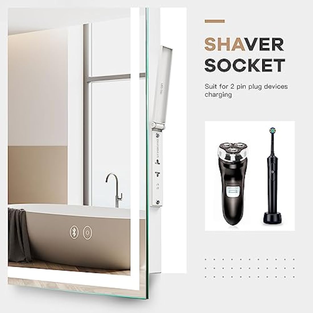 Dripex Bluetooth LED Bathroom Mirror | Anti-Fog with Shaver Socket