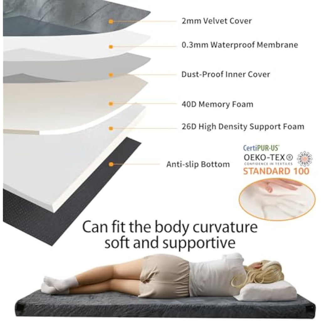 Memory Foam Camping Mattress – Waterproof Roll Up Guest Bed